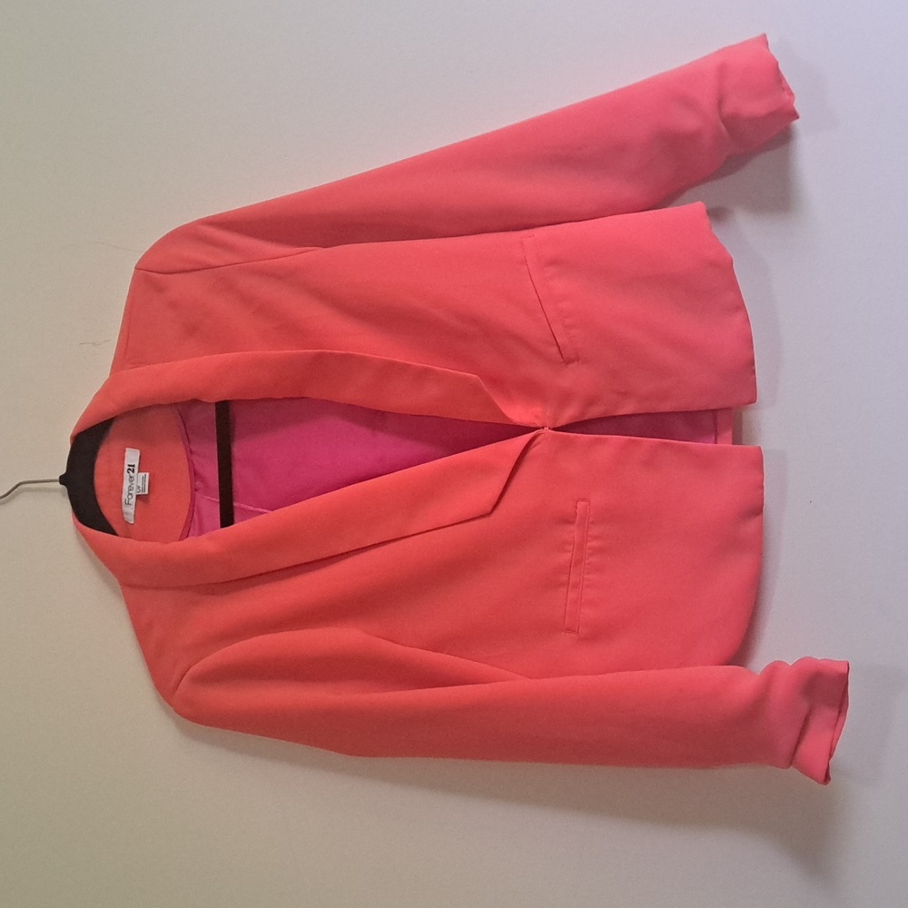 🧮Forever 21-Bright pink,orange fuchsia long sleeve blazer jacket Light Weight♡